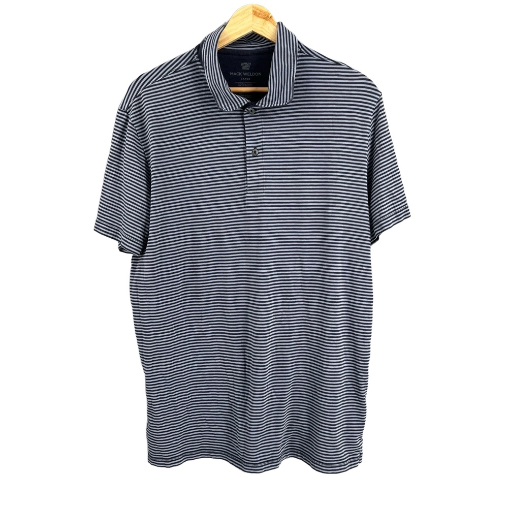 Mack Weldon Polo Shirt Men’s Large Navy Light‎ Blue Stripe Pima Cotton Stretch